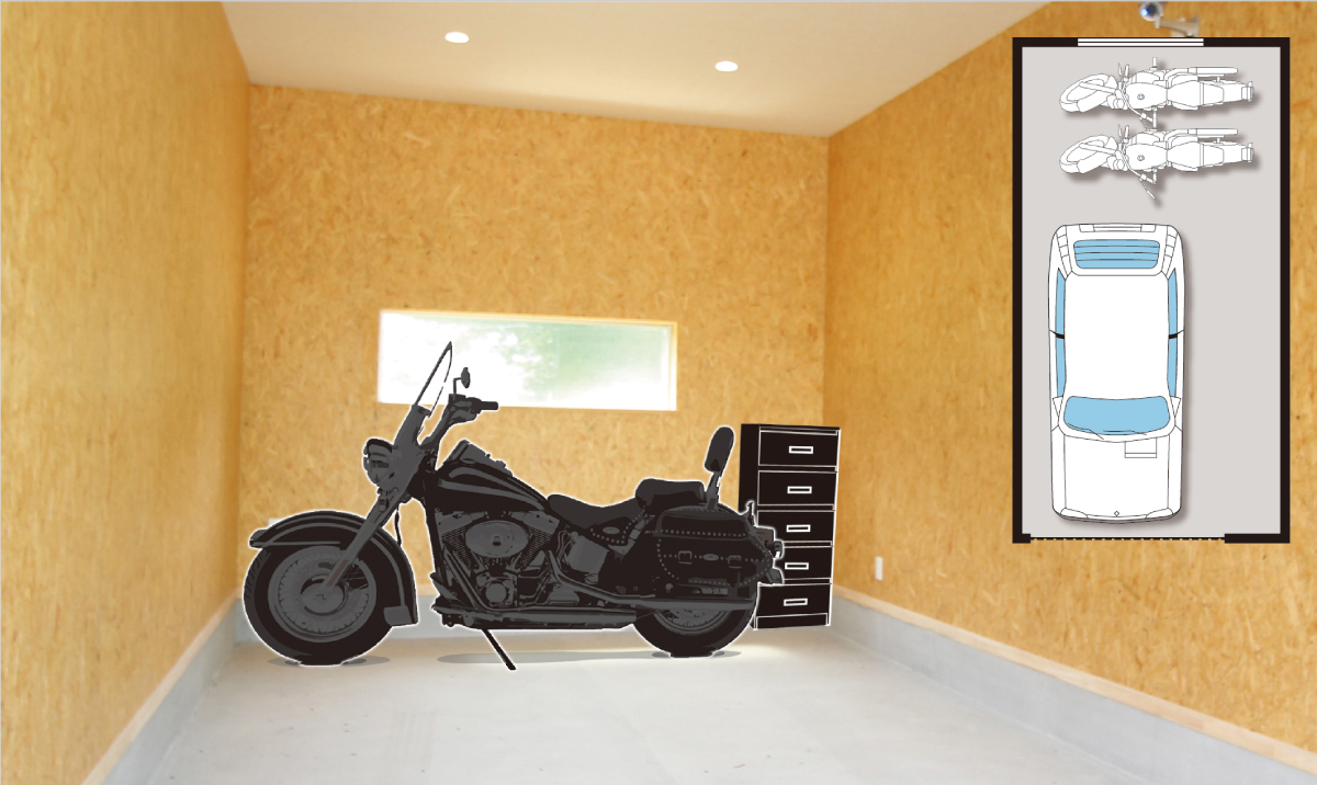 SMART GARAGEをバイクガレージに利用した場合のイメージ画像